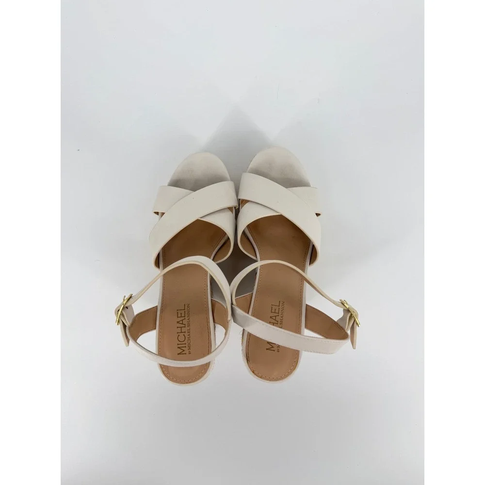 Michael by Michael Shannon Cream Multi Color Woven Platform Wedge Sandals